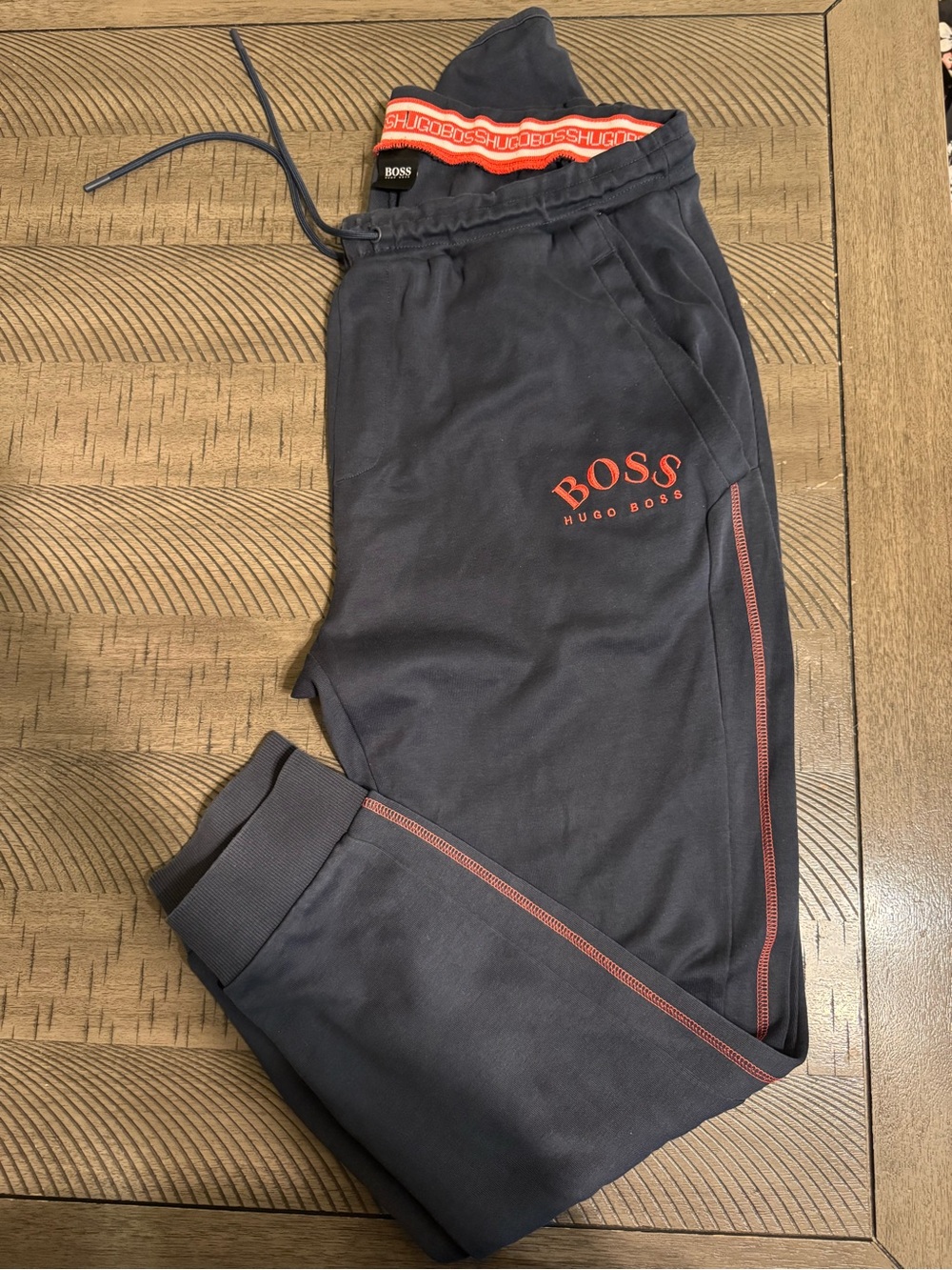 Hugo Boss Men's Navy Sweatpants with Red Logo Trim